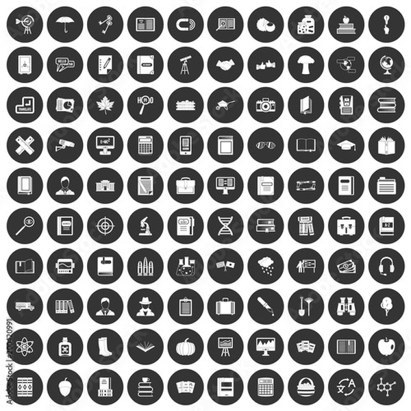Fototapeta 100 book icons set black circle