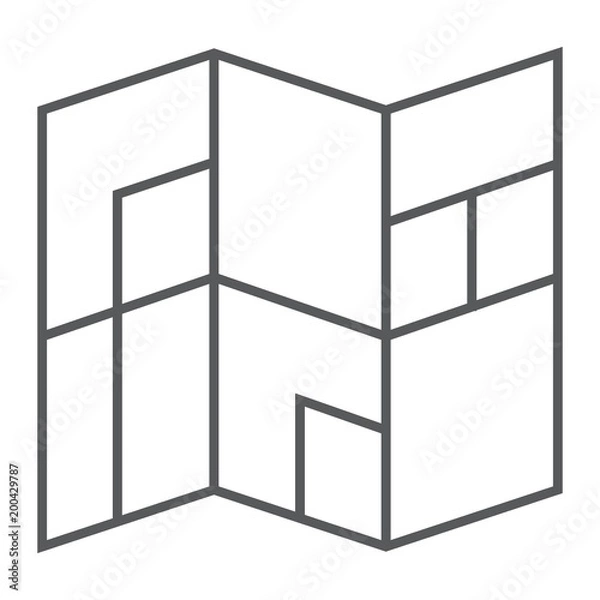 Fototapeta Map thin line icon, navigtion and location, place sign vector graphics, a linear pattern on a white background, eps 10.