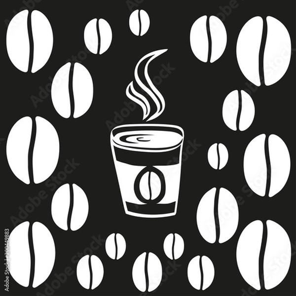 Obraz Cup of coffee or tea with steam thin line outline. Icon vector illustration