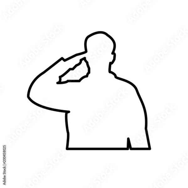 Obraz saluting soldier outline on white background