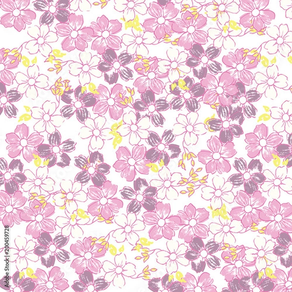 Fototapeta Beautiful seamless floral pattern with watercolor effect. Flower vector illustration