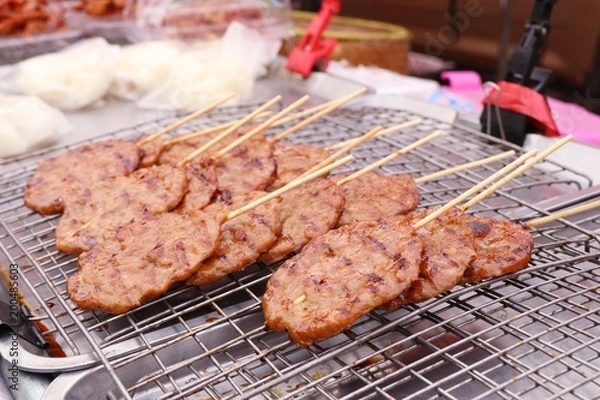 Fototapeta pork roast on street food