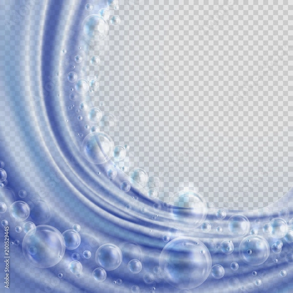 Fototapeta Water background. The flow of air bubbles in the water. Realistic transparent water splash and bubbles. For advertising cleaning products, liquid soap, cosmetics. Vector illustration.