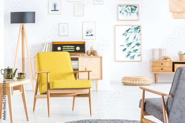 Fototapeta Retro yellow living room interior