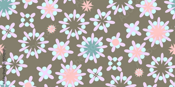 Fototapeta Cute seamless pattern  in retro style. Round shapes, vector illustration. Textile design, wrapping paper.