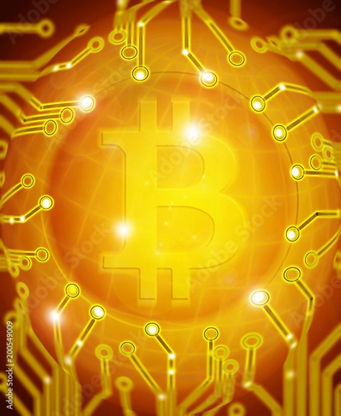 Fototapeta bitcoin with circuit golden digital illustration