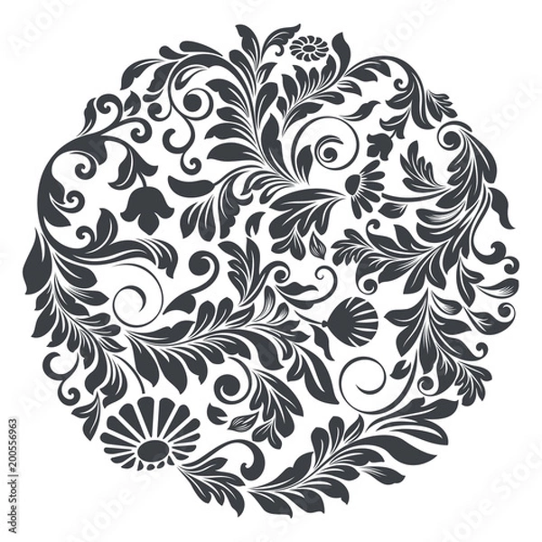 Fototapeta Black and white round floral element