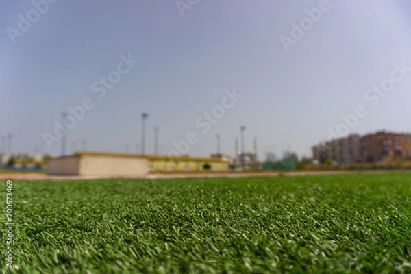 Fototapeta Close low angle view of pitch in urban stadium
