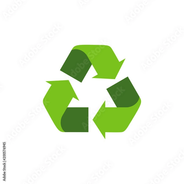 Fototapeta Recycling symbol with green arrows. Isolated recycle icon on the white background. Earth Day universal international symbol. Flat style. Vector Illustration.