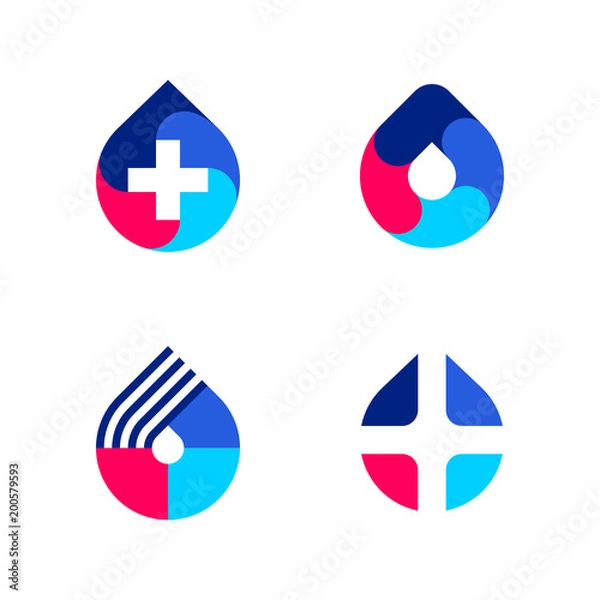 Fototapeta Multicolored drop with white cross. Vector logo mark template or icon for medical laboratory or pharmacy