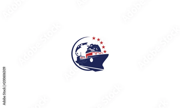 Obraz ship, tanker, freighter, sea, global, international, emblem symbol icon vector logo