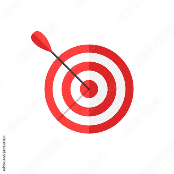 Obraz Target aim vector icon in flat style. Darts game illustration on white isolated background. Dartboard sport target concept.
