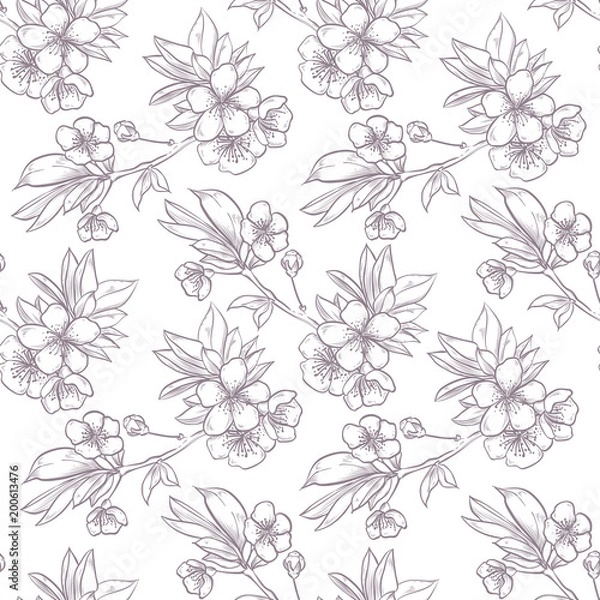 Fototapeta Vector hand drawn sakura seamless pattern