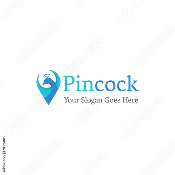 Fototapeta Pin map location with peacock shape logo concept