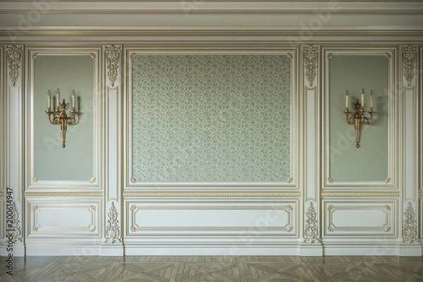 Obraz Beige wall panels in classical style with gilding. 3d rendering