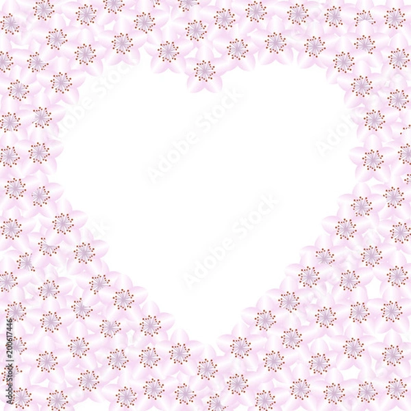 Fototapeta Frame cherry blossom heart, vector