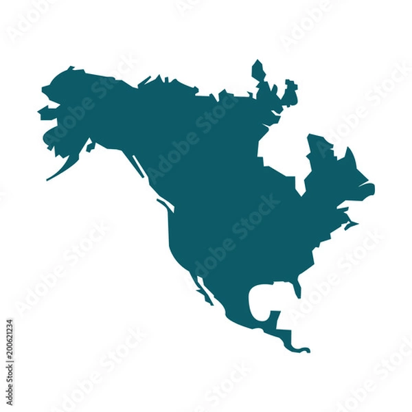 Fototapeta North America map vector icon. Flat design blue color