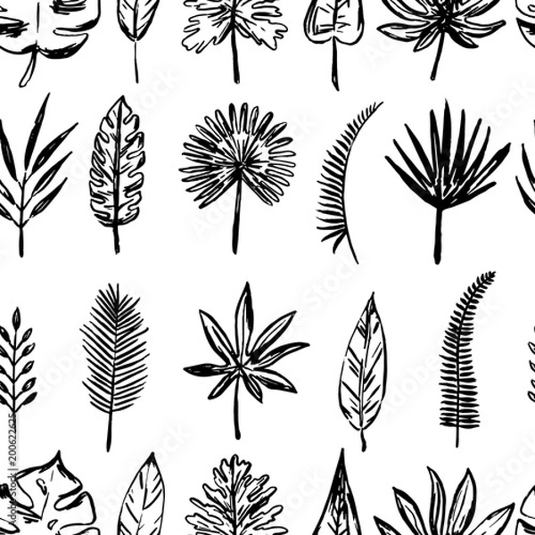 Fototapeta pattern of tropical leaves and flowers.