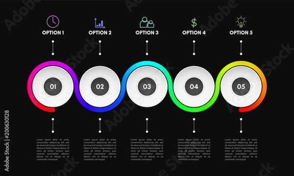 Fototapeta Visualization of business data. The diagram of the process. Abstract elements of the graph, a diagram with 5 steps, options, parts or processes.