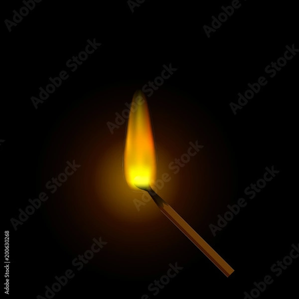 Obraz A realistic burning match, against a dark background.