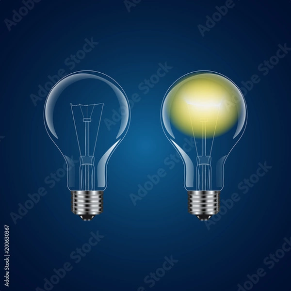 Fototapeta Two realistic lightbulb - on and off, vector