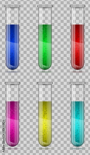 Fototapeta Test-tubes, Chemical laboratory transparent flask with liquid.