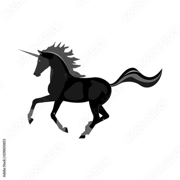 Fototapeta Unicorn black-headed on a white background, realistic vector illustration.