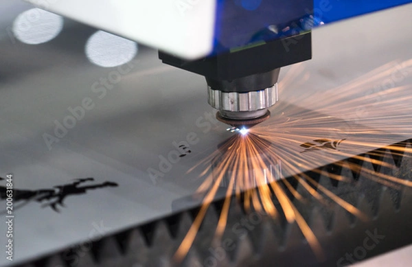 Fototapeta High precision CNC laser welding metal sheet, high speed cutting, laser welding,
