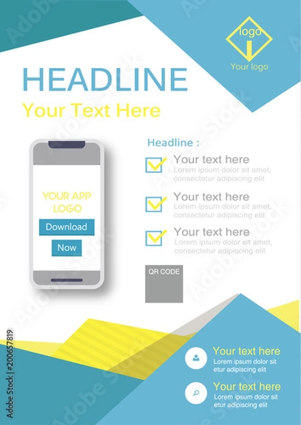 Fototapeta Poster flyer pamphlet brochure cover design layout  for application template download in A4 size