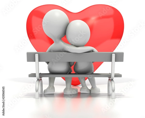 Obraz Couple sitting on park bench by heart