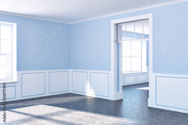 Fototapeta Empty room cormer with blue walls