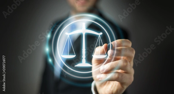 Fototapeta Businessman using law protection right 3D rendering