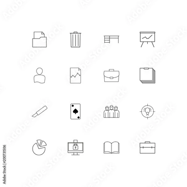 Fototapeta Office simple linear icons set. Outlined vector icons