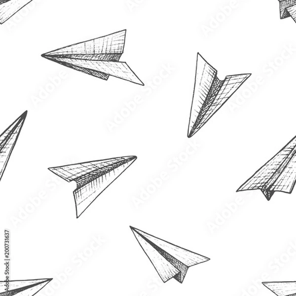 Obraz Origami - seamless pattern with gray paper planes