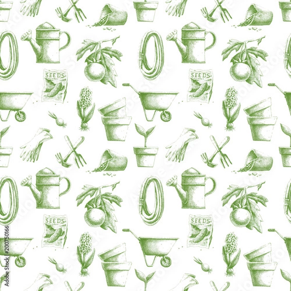 Obraz Seamless pattern with hand-drawn gardening elements