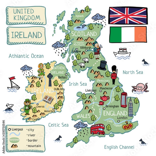 Obraz Cartoon map of United Kingdom and Ireland
