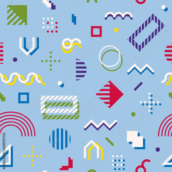 Fototapeta Memphis style abstract geometric seamless pattern. Composition 9