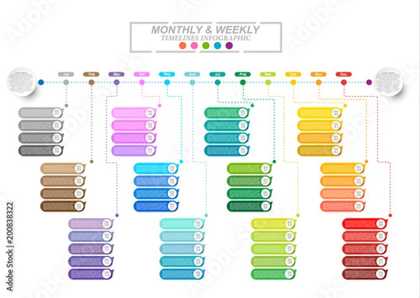Obraz Business timeline process chart infographics template for presentation and workflow. Abstract infographic monthly and weekly plan.