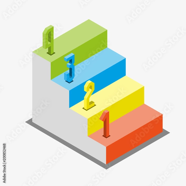 Fototapeta 1 2 3 steps stair isometric view, infographic concept