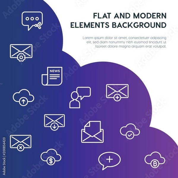 Fototapeta cloud and networking, chat and messenger, email outline vector icons and elements background concept on gradient background...Multipurpose use on websites, presentations, brochures and more