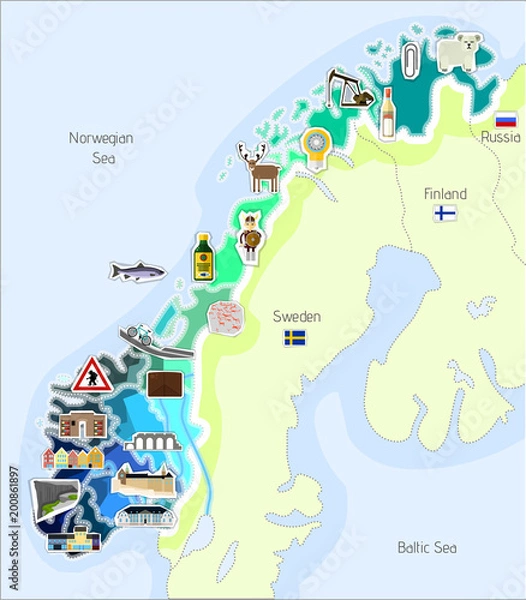 Fototapeta Mapa Norwegii