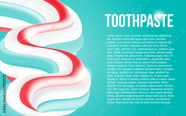 Fototapeta Vector illustration of Multicolored squeezed toothpaste background in white, red and green colors