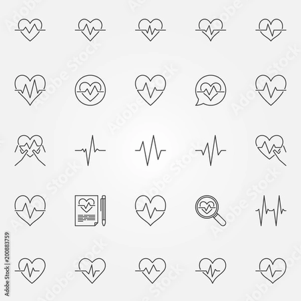 Obraz Heartbeat icons set - vector cardiac cycle line signs