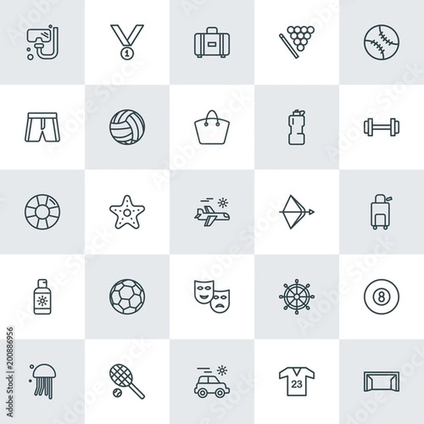 Obraz Modern Simple Set of sports, travel Vector outline Icons. ..Contains such Icons as tennis,  leisure,  vacation,  vector,  animal,  suitcase and more on white background. Fully Editable. Pixel Perfect.