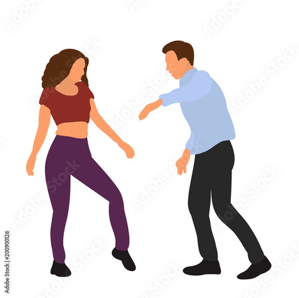 Fototapeta vector, isolated silhouette in colored clothes people dancing