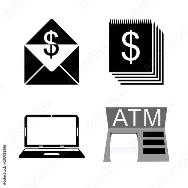 Fototapeta icon Currency with atm, payment, notebook, finance and envelope