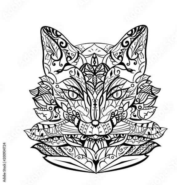 Obraz Painted fox head for coloring, mandala