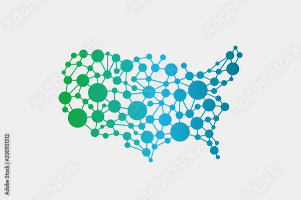 Fototapeta Mapa sieci Stanów Zjednoczonych w USA. Projekt grafiki wektorowej