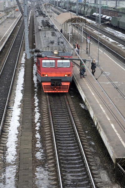Obraz railway station and railroad during the winter season in Russia