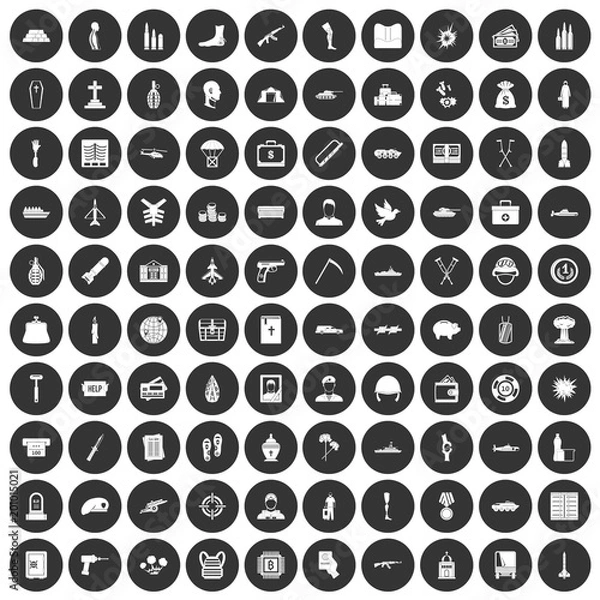 Fototapeta 100 war crimes icons set in simple style white on black circle color isolated on white background vector illustration